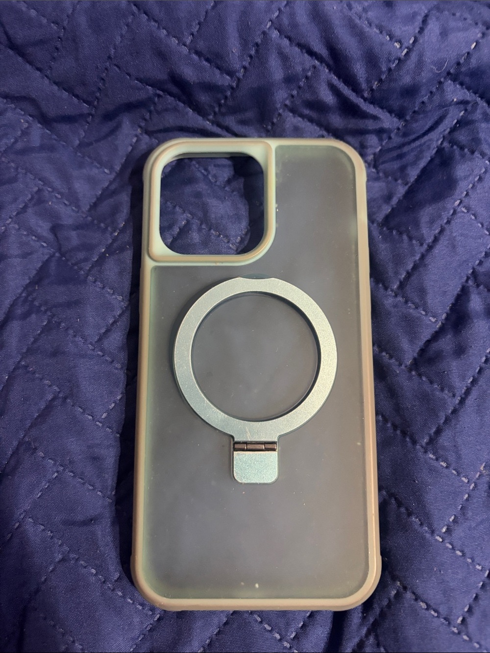 Teal/ Clear Frosted iPhone 15 Case with Silver Ring Holder